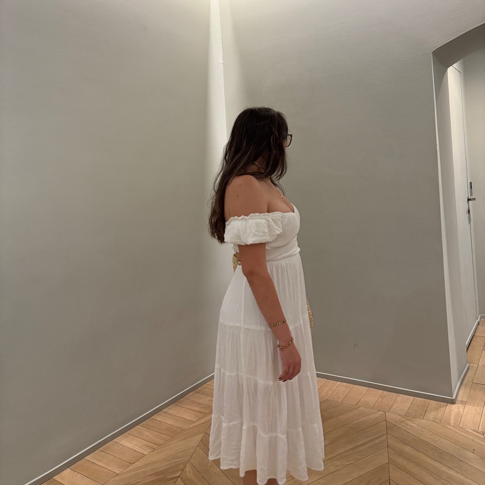 White Off-Shoulder Tiered Maxi Dress